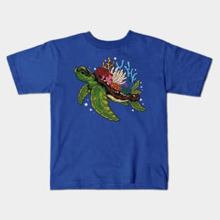 Marine Marvel: Majestic Sea Turtle with Coral Reef Shell Kids T-Shirt